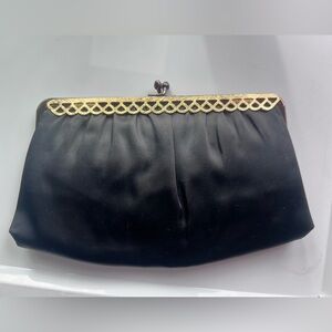 Vintage Ande Black Clutch with Gold Accents